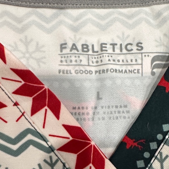 Fabletics Festive Red and Green Patterned Scrub Top - Picture 8 of 8